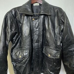 Vtg Roadpro Patchwork Leather Bomber Jacker Mens XL Black 90s Heavyweight Lined